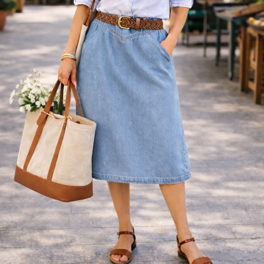 Vintage Drop V Denim Prairie Skirt • Lady Blair • XL Natural Fiber modest